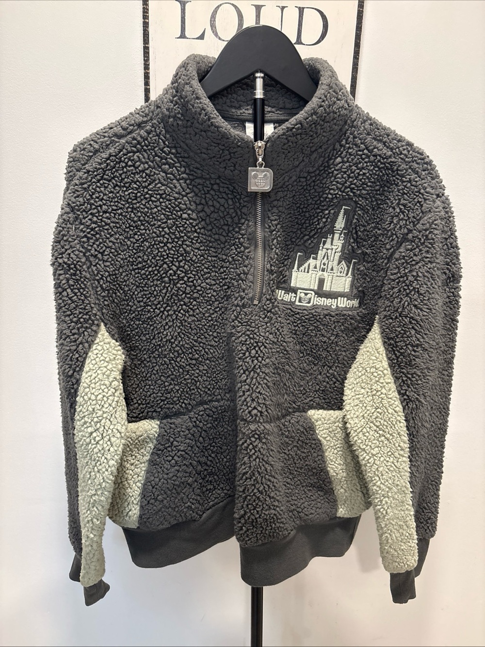Walt Disney World Wool Jacket Pullover Quarter Zip Women’s Small Gray Green